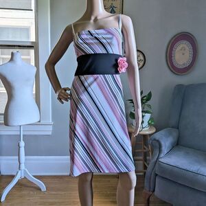 NWT Vintage Y2K City Triangles Dress Striped Pink Flower Rockabilly Size Large